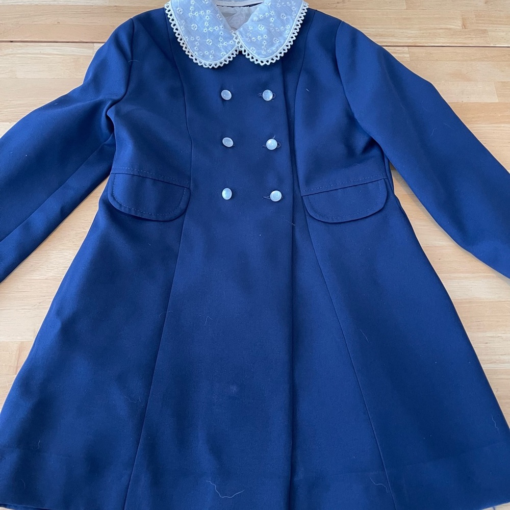 Vintage Ellerie Fashions Navy Blue Spring Easter Over Coat  Girls 6X